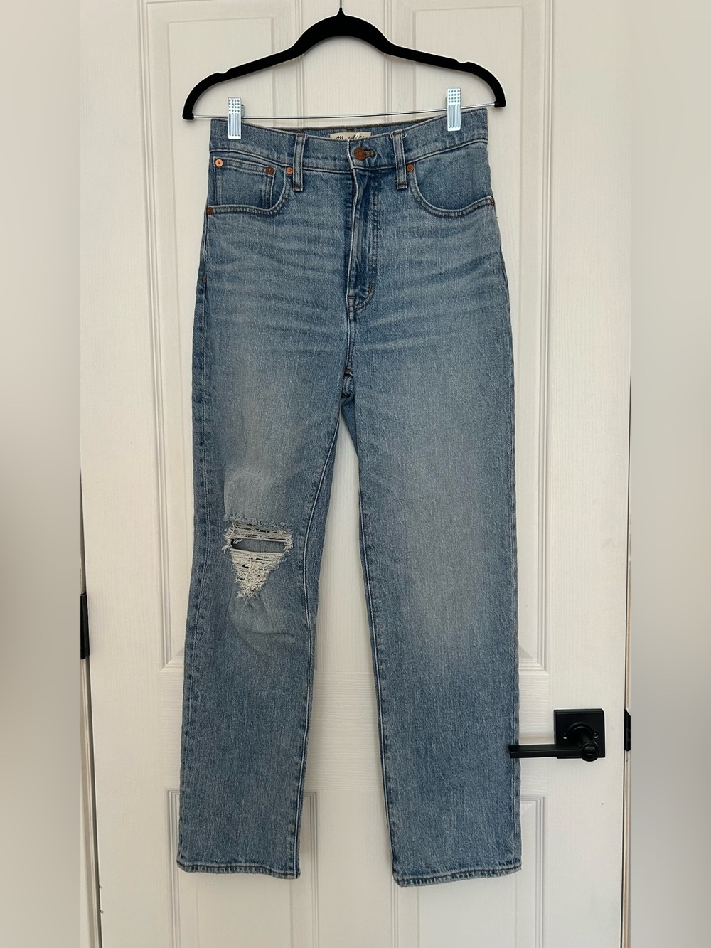 Madewell Light Blue Straight-Leg Distressed Jeans Size 26